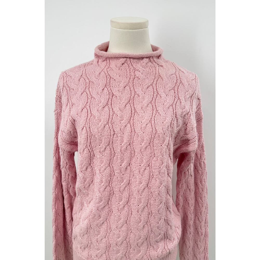 J. Crew Factory Pink Cable-Knit Mock Neck Sweater